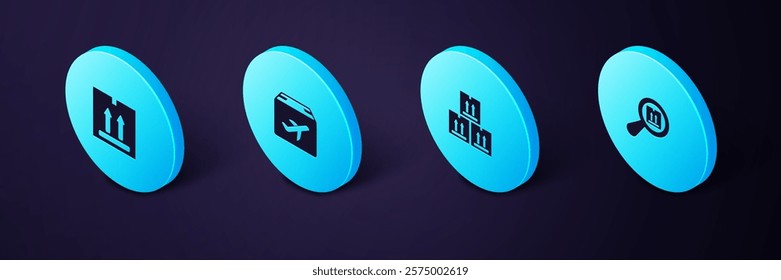 Set Isometric Search package, Cardboard box with traffic, Plane and cardboard and  icon. Vector