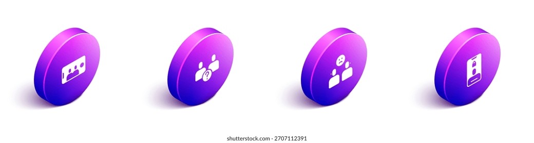 Establezca Selfie isométrico en el móvil, la relación complicada y el icono de llamada entrante. Vector