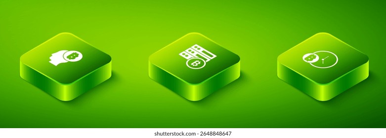 Set Isometric Server bitcoin, Bitcoin with clock and think icon. Vector