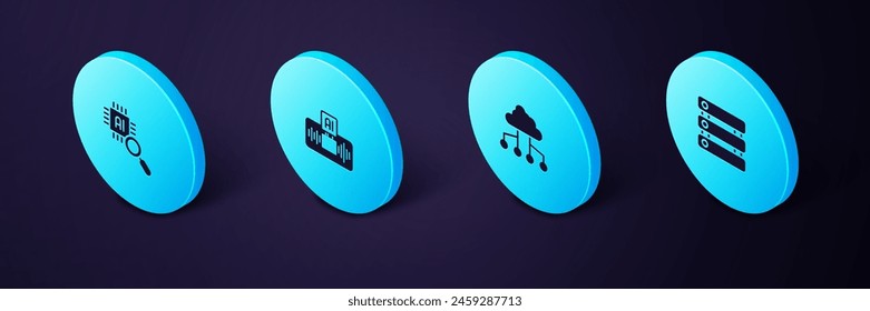 Set Isometric Server, Data, Network cloud connection, Artificial intelligence AI and Processor CPU icon. Vector