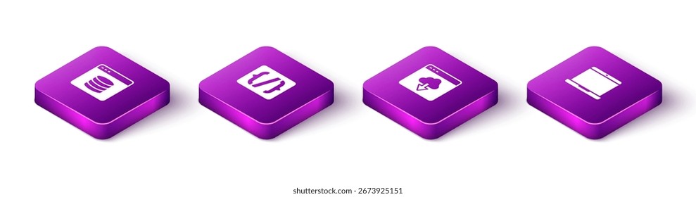 Set Isometric Server, Data, Web Hosting, Programming language syntax, Cloud technology data transfer and Laptop icon. Vector