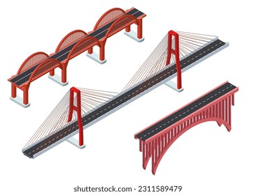 conjunto isométrico de varios tipos de puentes