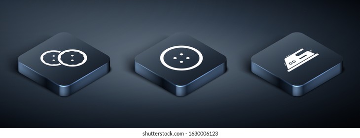 Set Isometric Sewing button for clothes, Electric iron and Sewing button for clothes icon. Vector