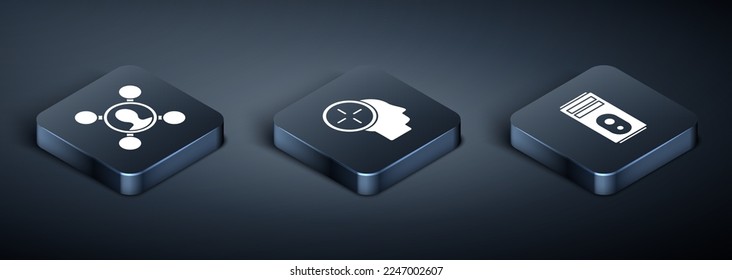 Set Isometric Share, Computer and Head hunting concept icon. Vector