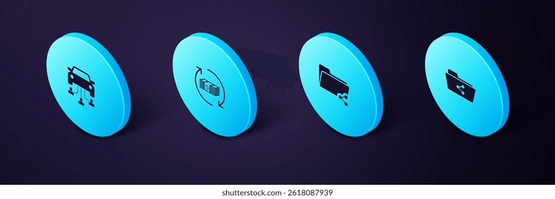 Set Isometric Share folder, , Refund money and Car sharing icon. Vector