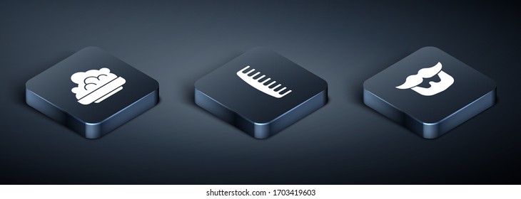 Set Isometric Shaving gel foam, Mustache and beard and Hairbrush icon. Vector