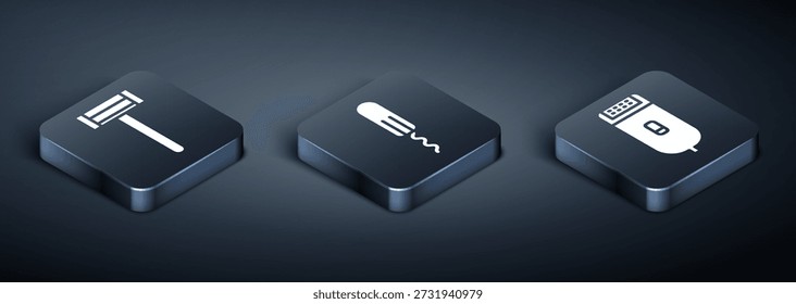 Conjunto de afeitadora isométrica, cortadora de cabello eléctrica o afeitadora e icono de tampón sanitario. Vector