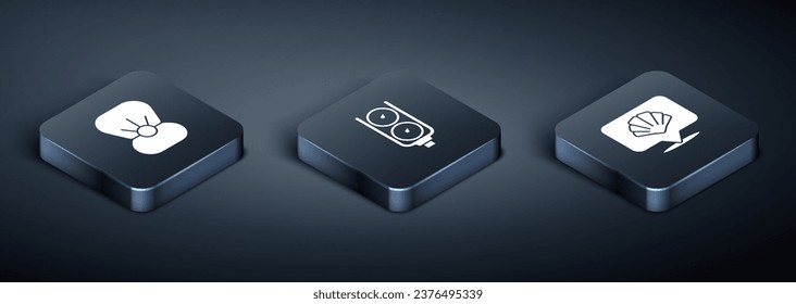 Set Isometric Shell with pearl, Scallop sea shell and Gauge scale icon. Vector