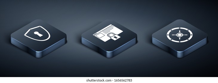 Set Isometric Shield with keyhole , Safe  and Secure your site with HTTPS, SSL icon. Vector