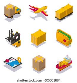 Set Of Isometric Shipping And Navigation Icons