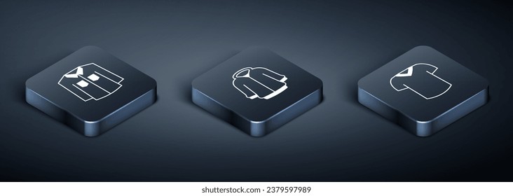 Set Isometric Shirt, T-shirt and Hoodie icon. Vector