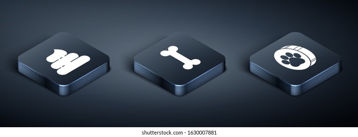 Set Isometric Shit, Paw print and Dog bone icon. Vector
