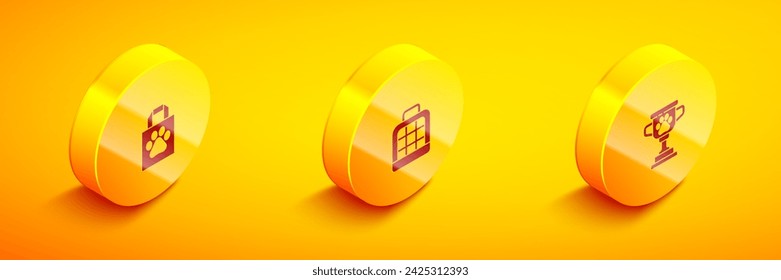 Set Isometric Shopping bag pet, Pet carry case and award icon. Vector