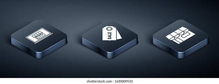 Set Isometric Shopping building on screen laptop, Shopping building or market store and Price tag with an inscription Sale icon. Vector