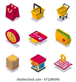 Set of isometric shopping icons