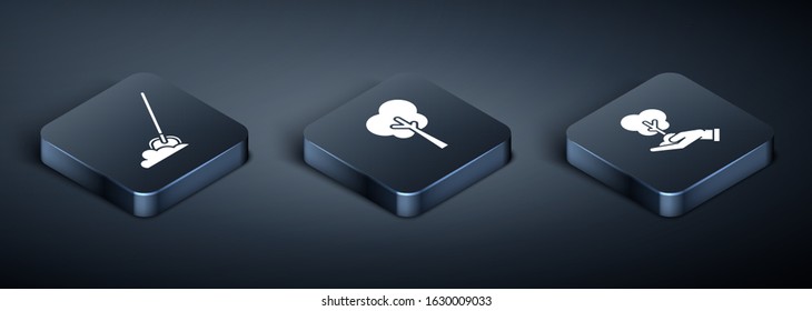 Set Isometric Shovel in the ground, Tree in hand of environmental protection and Tree icon. Vector