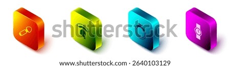 Set Isometric Silver spoon, Roman army helmet, Gold ring and Wrist watch icon. Vector