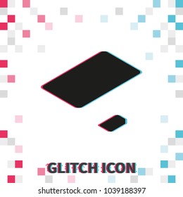 Set of isometric sim card and case  glitch effect vector icon.