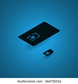 Set of isometric sim card and case illustration.