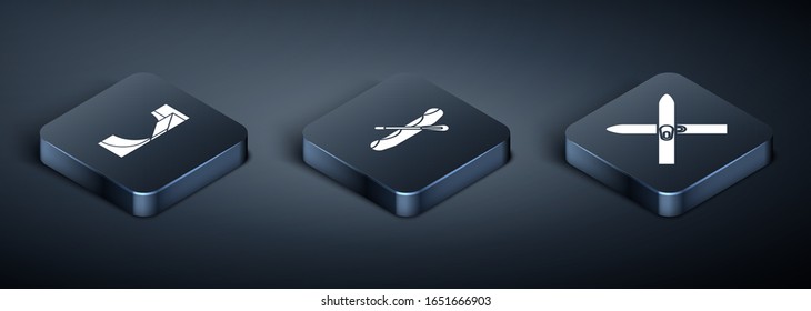 Set Isometric Skate park, Ski and sticks and Rafting boat icon. Vector