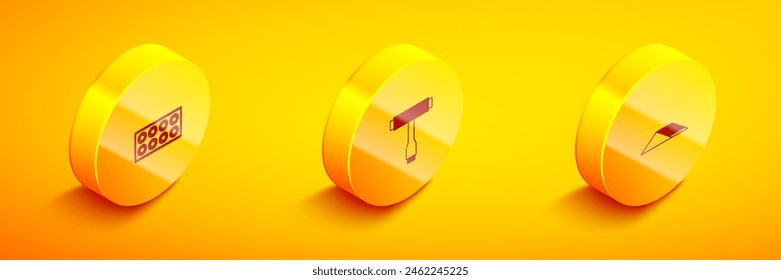 Set Isometric Skateboard wheel, T tool and park icon. Vector