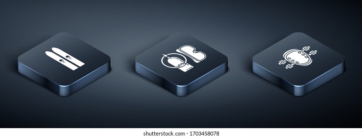 Set Isometric Ski and sticks, Knee pads and Diving mask and aqualung icon. Vector