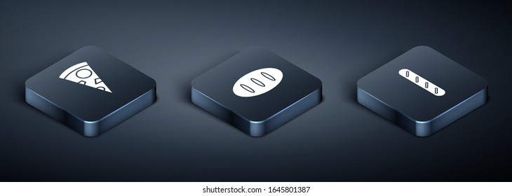 Poner el ícono Isométrico de pizza , pan de baguette francés y pan de pan de pan. Vector
