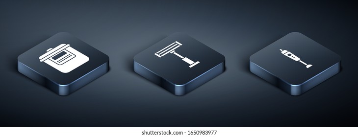 Coloque el icono Isomtric Slow de cocina , Blender y Calefactor eléctrico. Vector