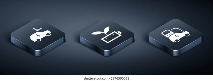 Set Isometric Smart car system, Electric and Eco nature leaf battery icon. Vector