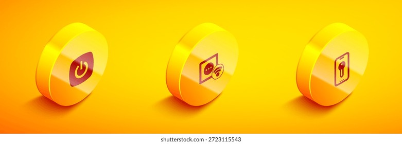 Defina Isometric Smart home, tomada elétrica e ícone de chave. Vetor