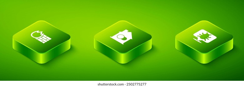 Set Isometric Smart home, System bug and Firewall, security wall icon. Vector