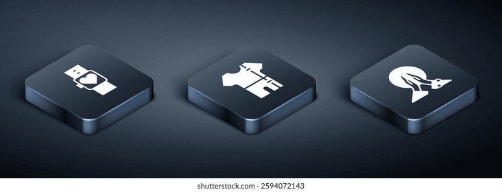 Set Isometric Smart watch, Meditation and Sport track suit icon. Vector