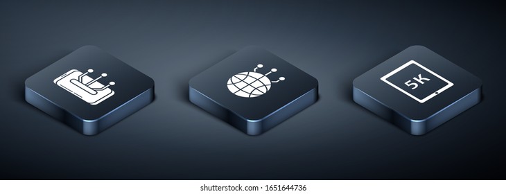 Set Isometric Smartphone, mobile phone, Tablet with text 5k and Global technology or social network icon. Vector