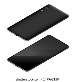 Set of isometric smartphones front and back side lying down.