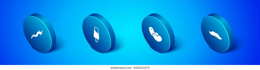 Set Isometric Snake, Beans, Mustache and Popsicle ice cream icon. Vector