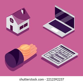 set of isometric social security, style