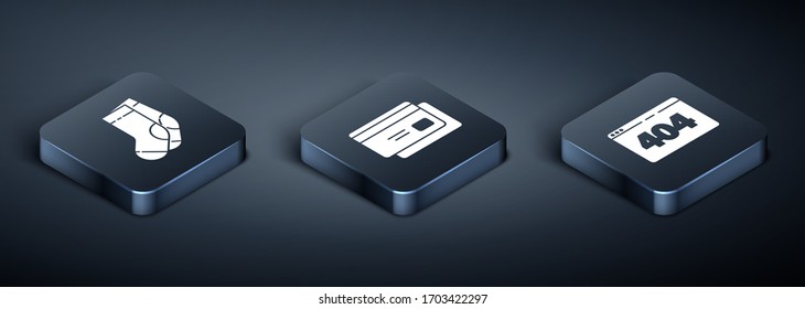 Establecer zócalos isométricos, Página con un error 404 e icono de tarjeta de crédito. Vector