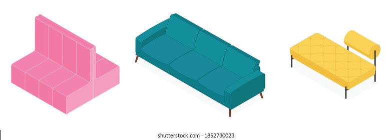 Set of isometric sofas. Vector collection. Illustration in flat design.