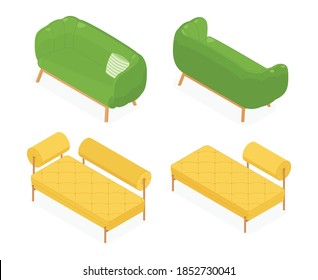 Set of isometric sofas. Vector collection. Illustration in flat design.