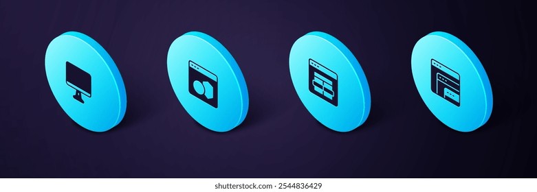 Set Isometric Software, MySQL code,  and Computer monitor screen icon. Vector