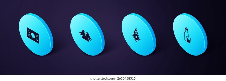 Set Isometric Soju bottle, Korean lantern, Kimono and South flag icon. Vector