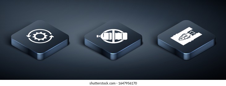Set Isometric Solar energy panel, Stop ocean plastic pollution and No plastic bottle icon. Vector