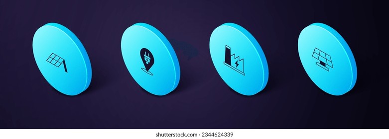 Set Isometric Solar energy panel, Nuclear power plant, Electric plug and  icon. Vector