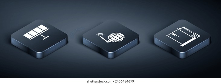 Set Isometric Solar energy panel, 3D printer and Social network icon. Vector