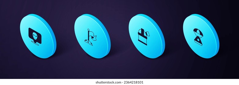 Set Isometric Space capsule, Astronomical observatory, Moon with flag and Alien icon. Vector