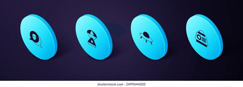Set Isometric Space capsule, UFO flying spaceship,  and Alien icon. Vector
