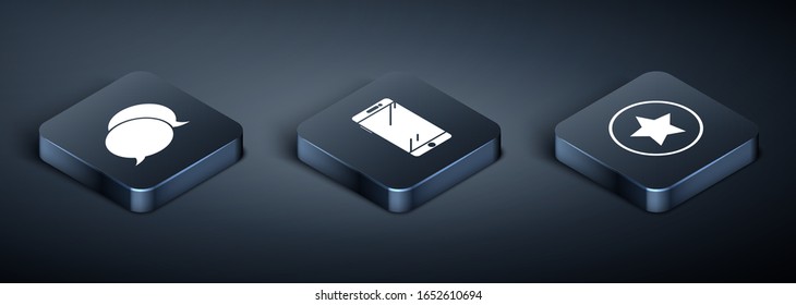 Set Isometric Speech bubble chat, Star and Smartphone, mobile phone icon. Vector