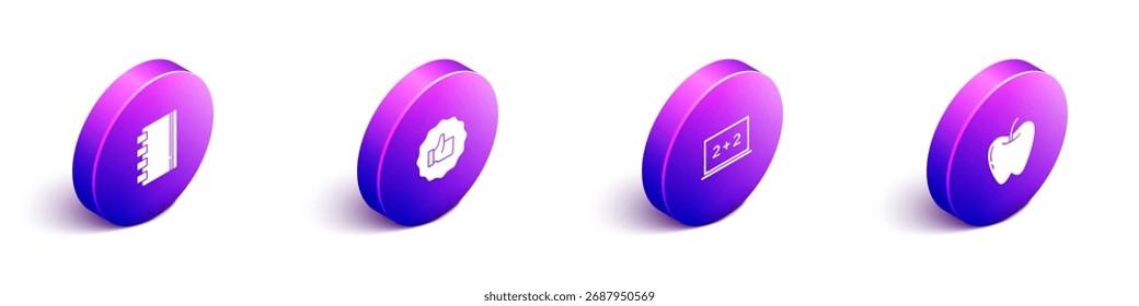 Set Isometric Spiral Notizbuch, Hand Daumen hoch, Chalkboard und Apple Symbol. Vektorgrafik