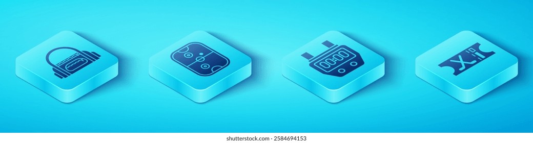 Set Isometric Sport bag, Air hockey table, Hockey sports ticket and Stopwatch icon. Vector