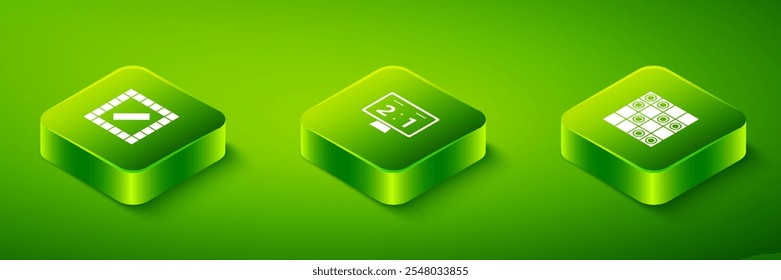 Set Isometric Sport mechanical scoreboard, Board game of checkers and  icon. Vector